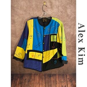 Alex Kim~Multicolor embroidered bolero style jacket with bead buttons~size M~EUC